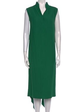 Akris Punto Emerald V-Neck Sleeveless Midi Dress SZ 12 Tea Length Evening Party